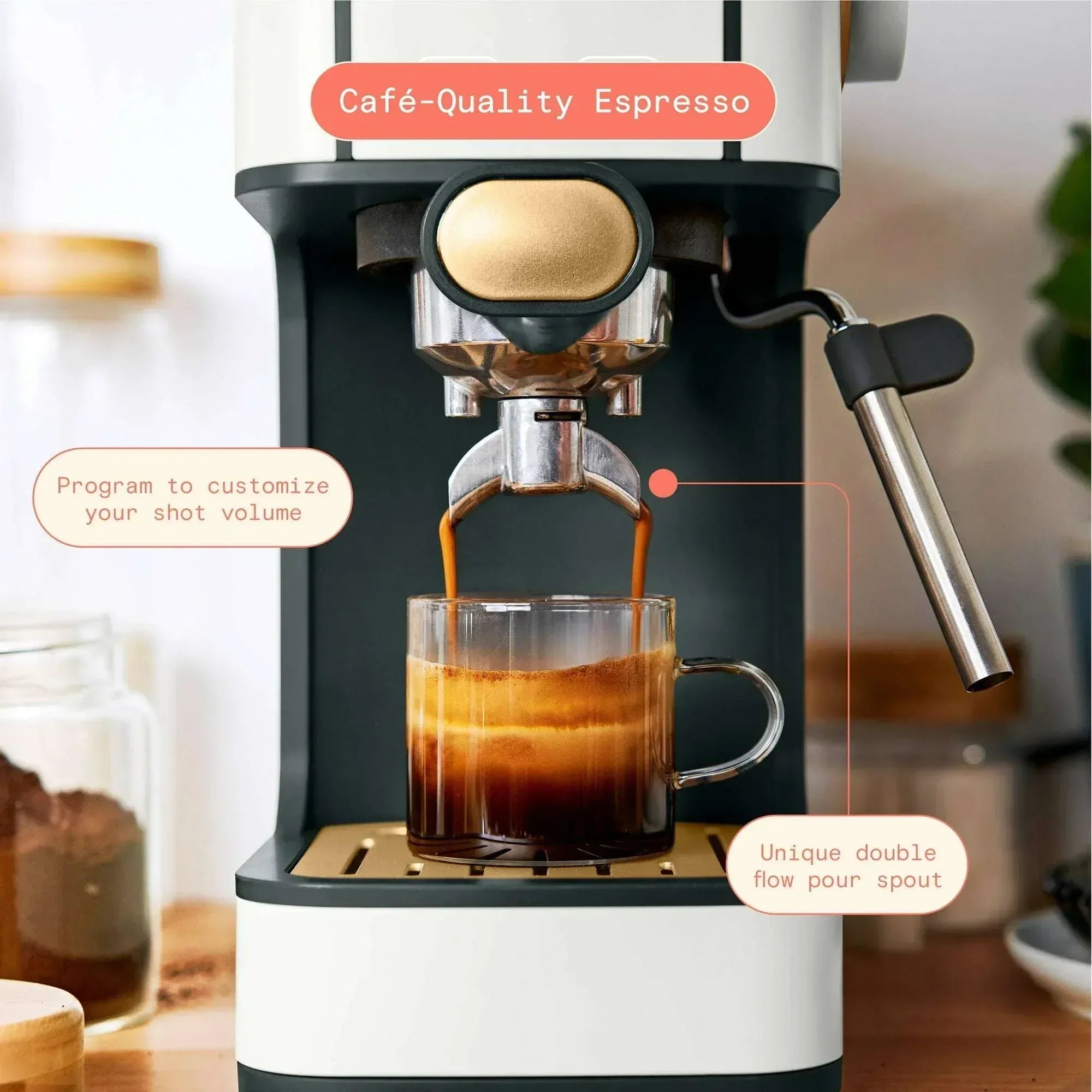 Beautiful Slim Espresso Machine with 20-Bar Pressure, White Icing by Drew Barrymore