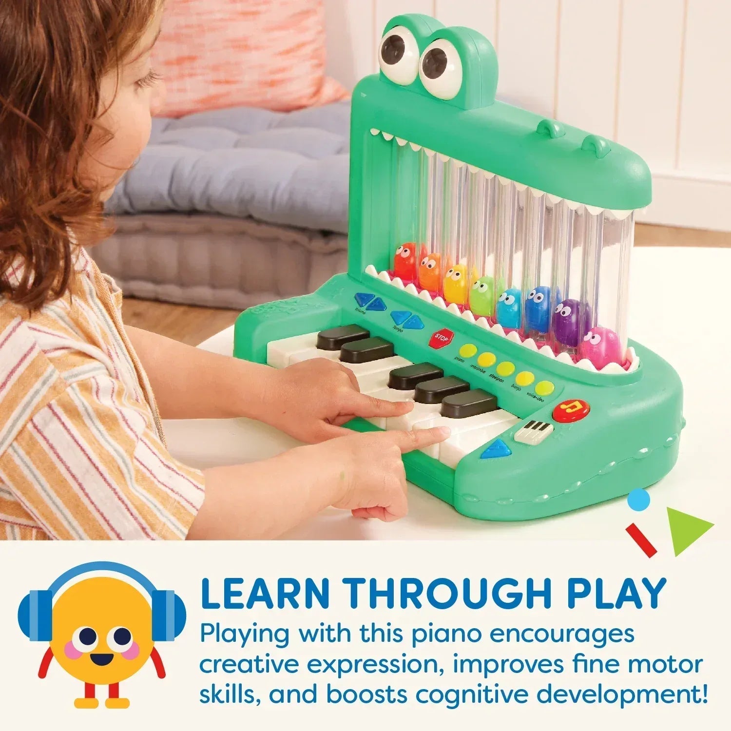 Battat Croco Pop Piano Toy Keyboard with Songs Sounds Lights, Baby and Toddler Toys - USA MEGA SHOP