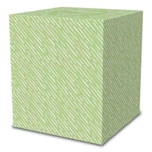 Green facial tissue box with white scratch-like pattern design