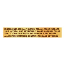 Ingredients panel on back of sugar-free caramel chocolate hard candy bag