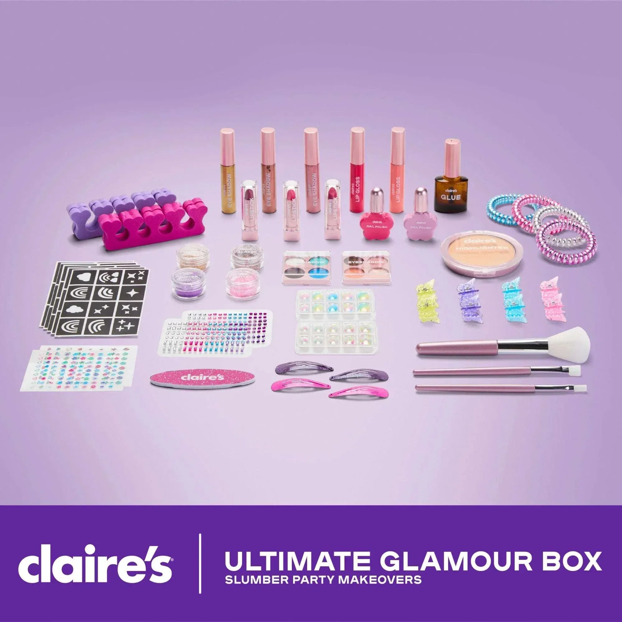 Claire’s® Ultimate Glamour Box Slumber Party Makeover Set, Kids Makeup Kit, Girls Slumber Party, Ages 8+
