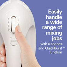 Hand mixer speed dial and QuickBurst button with thumb