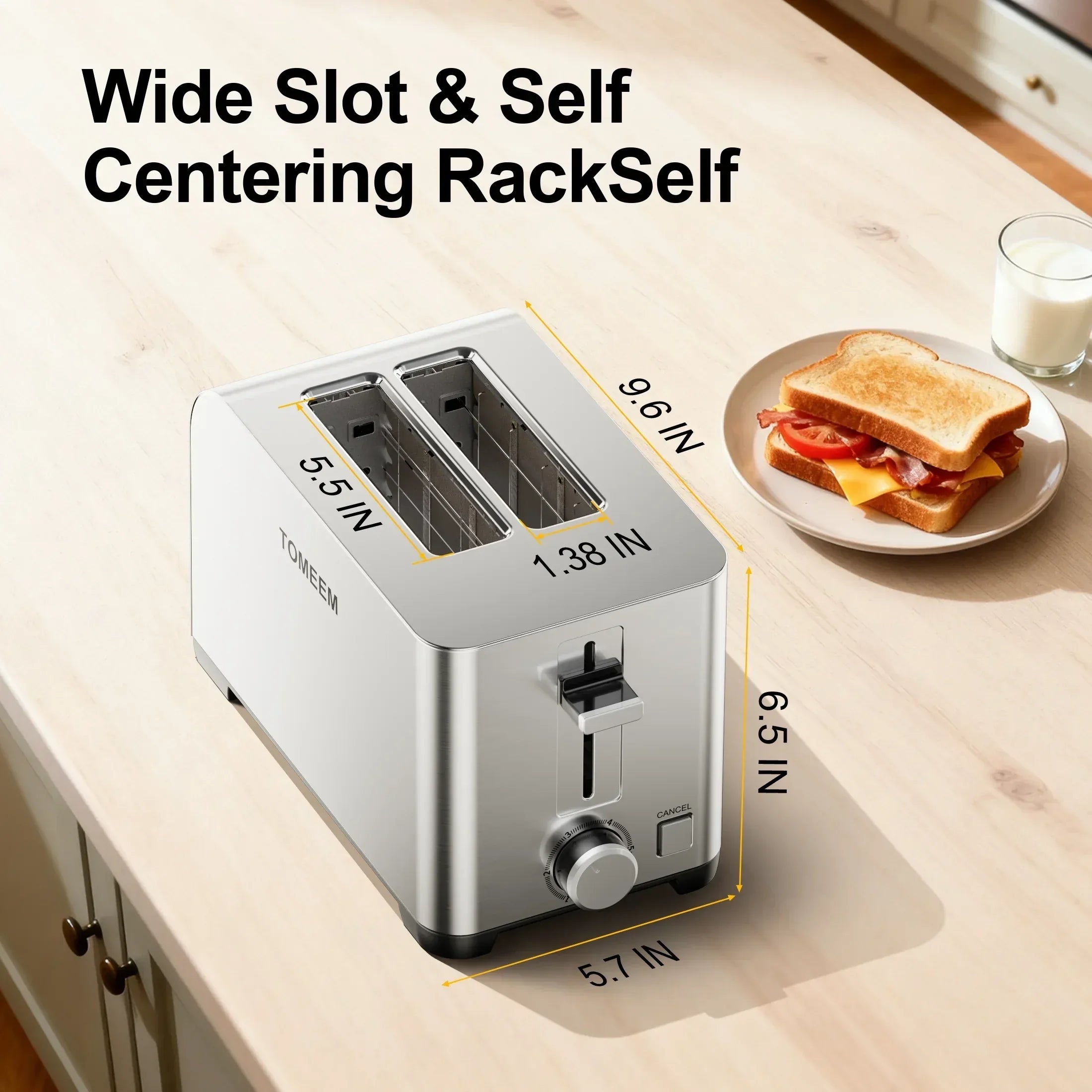 Tomeem 2-Slice Toaster with 6 Shade Settings, Removable Crumb Tray and Self-centering Guide, Stainless Steel - USA MEGA SHOP