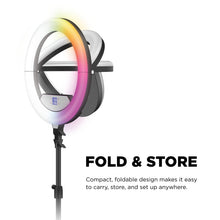 Folded ring light with stand for compact storage