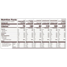 Nutrition Facts panel for assorted candies with serving sizes and calories chart