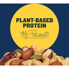 Plant-based protein badge on mixed nuts canister with assorted nuts