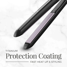 Remington flat iron showing titanium protection coating on black plates