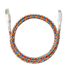 onn braided Lightning to USB cable, rainbow multicolor braid with white connectors