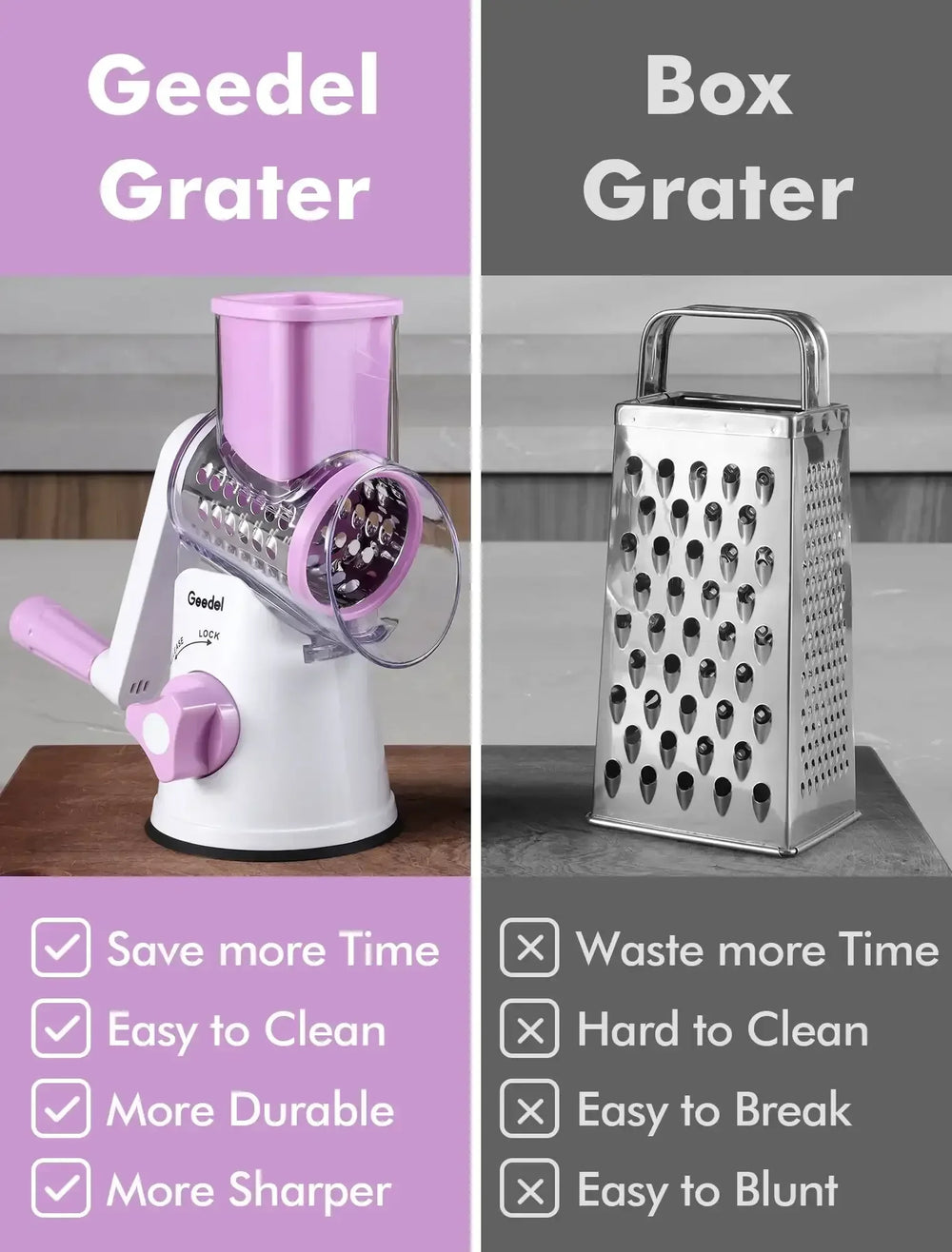 Geedel Rotary Cheese Grater, Kitchen Grater Vegetable Slicer with 3 Interchangeable Blades, Powerful Suction, Dishwasher Safe, Easy to Clean Grater for Vegetable, Fruit, Nuts - USA MEGA SHOP