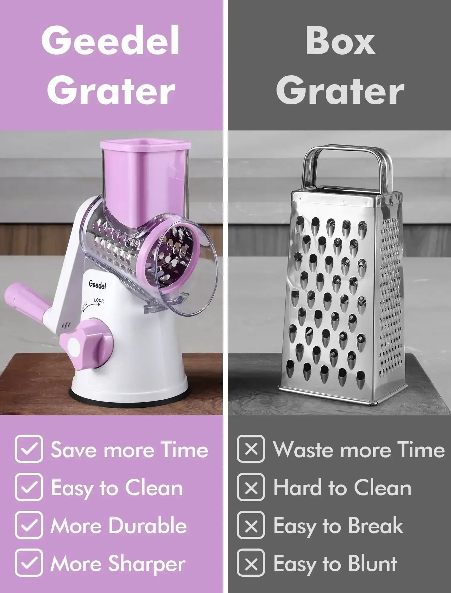 Geedel Rotary Cheese Grater, Kitchen Grater Vegetable Slicer with 3 Interchangeable Blades, Powerful Suction, Dishwasher Safe, Easy to Clean Grater for Vegetable, Fruit, Nuts