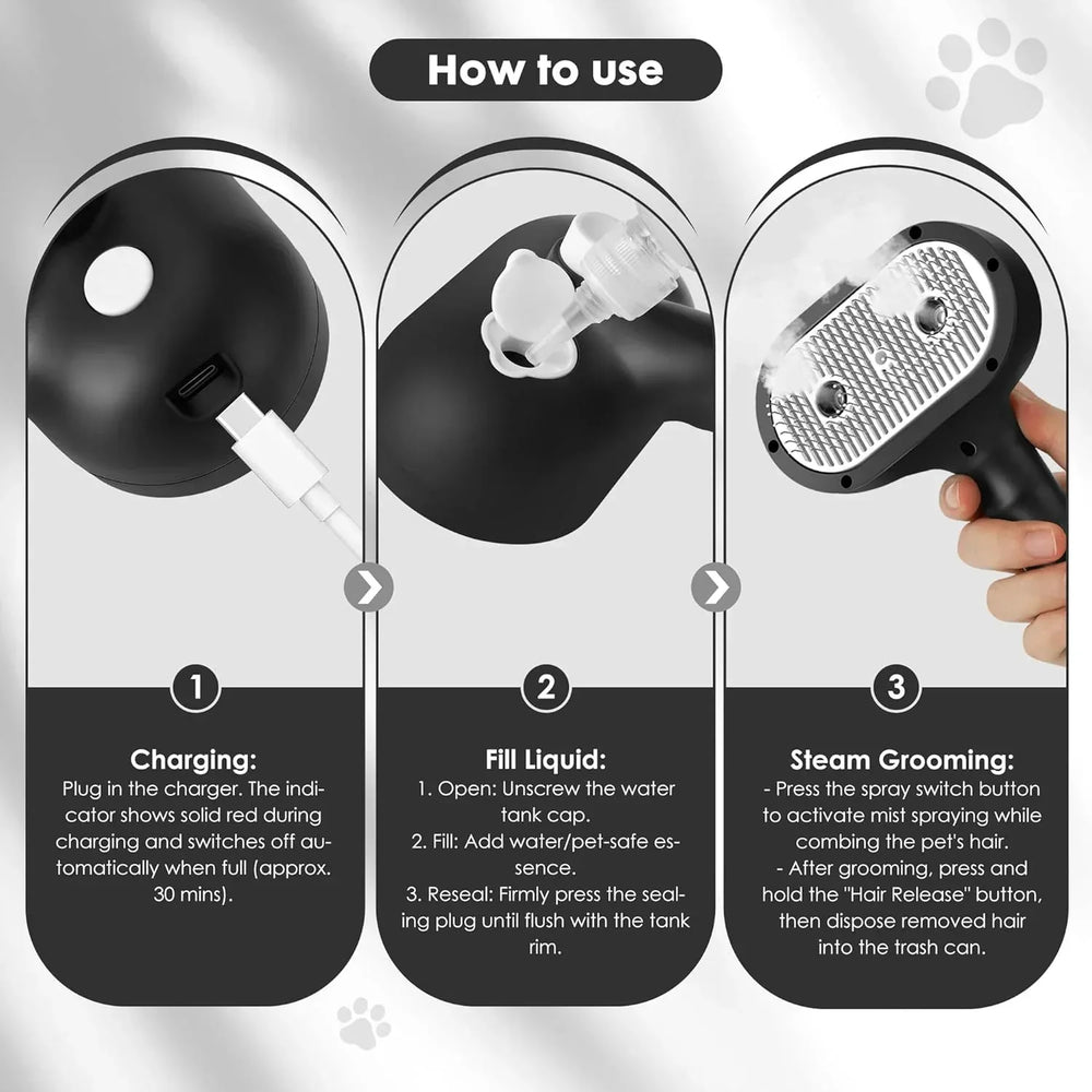 Cat Steam Brush for Grooming and Shedding for Long and Short Hair Pets Deshedding and Hair Removal tool for Dogs & Cats Self Cleaning 4 in 1 Massaging Pet Spray Spritz Defur Comb - USA MEGA SHOP