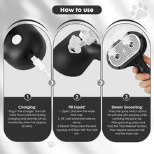Steam brush with charging cable and spray nozzle attachment for grooming
