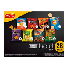 Snack chip variety pack box front showing chip assortment and bold mix 28 bags