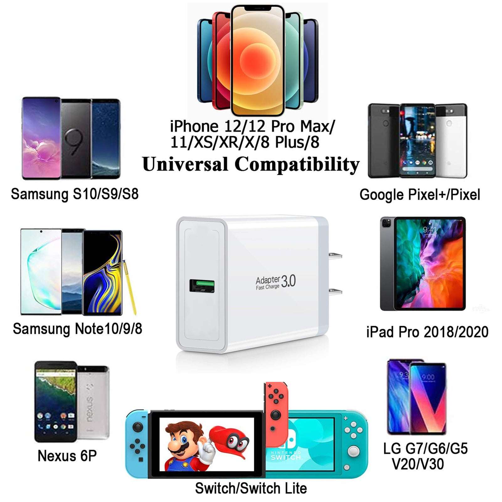 USB Charger , Wall Charger and a Charging Cable Compatible with iPhone , iPad, iPod Touch, iPods, android