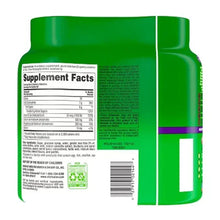 Back label of green calcium + D3 vitamin gummy supplement bottle with facts table.