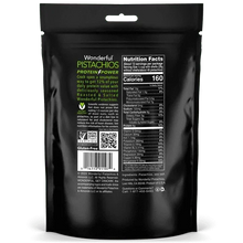 Roasted & salted pistachios bag back panel with nutrition facts and barcode