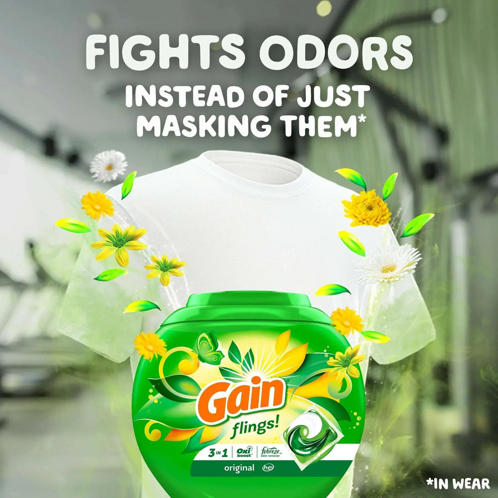 Gain Flings 3-in-1 Oxi Boost and Febreze Laundry Detergent Pacs, Original Scent, 31 Count - USA MEGA SHOP
