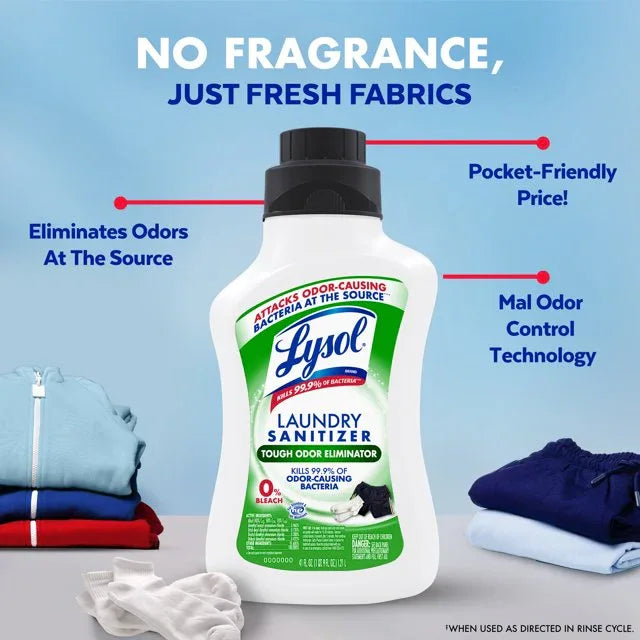 Lysol Tough Odor Eliminator Laundry Sanitizer Additive, 0% Bleach, Eliminates Odor Causing Bacteria, 41oz - USA MEGA SHOP