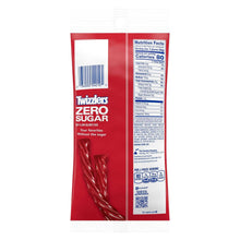 Twizzlers Zero Sugar candy bag back with barcode and nutrition facts, 5 oz