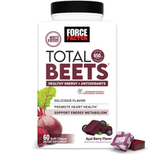 Force Factor beetroot supplement bottle front label with 650 mg and 60 soft chews