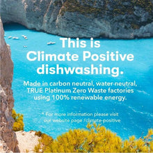 Dishwashing product graphic: climate positive, made in carbon neutral, water neutral
