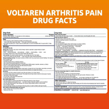Voltaren arthritis pain drug facts label, two-column information panel
