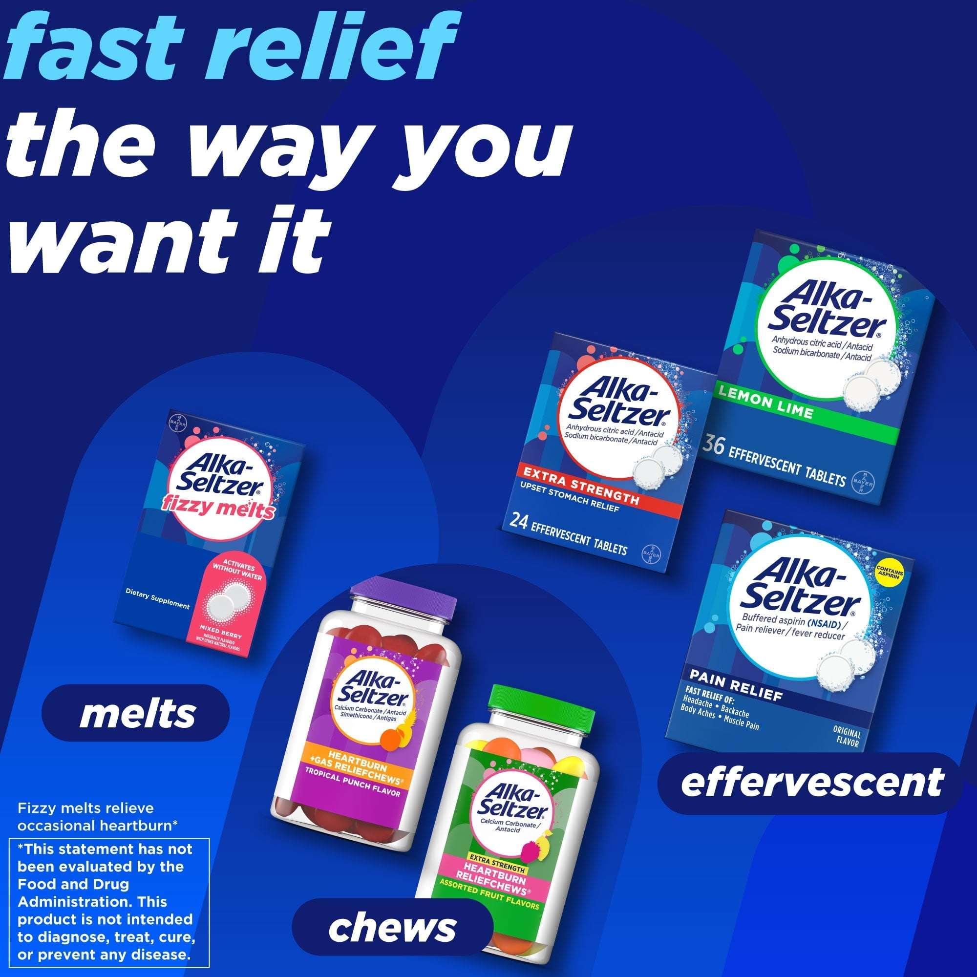 Alka-Seltzer Pain Relief Aspirin Effervescent Tablets, Package May Vary, 24 Count