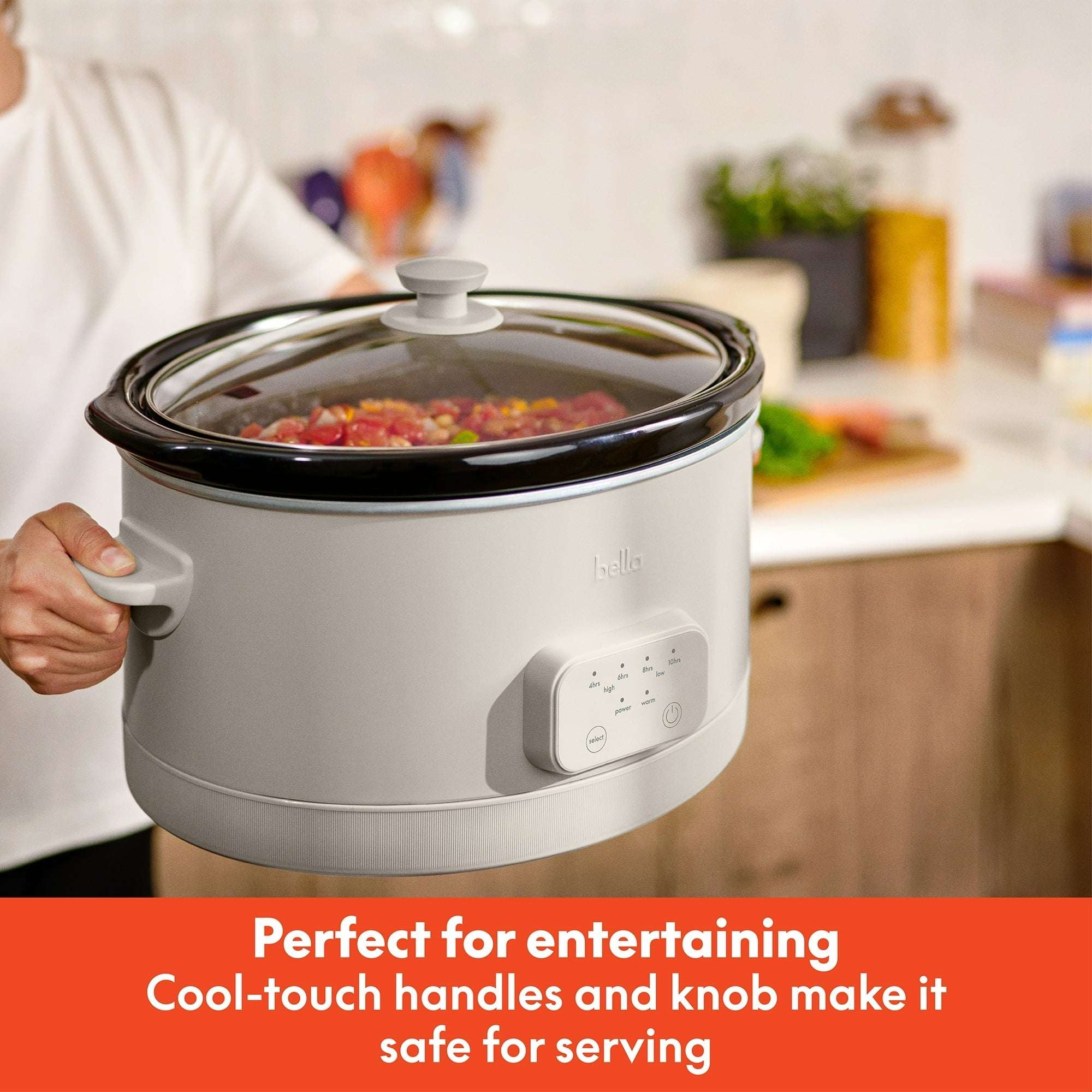 bella 6 Qt Digital Programmable Slow Cooker with Ceramic Nonstick Coating, Adjustable Temperature & Cooking Time, Dishwasher Safe Pot & Tempered Glass Lid, Oatmilk