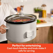 Oatmilk slow cooker with tempered glass lid and black rim, bella controls