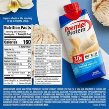 Vanilla protein shake carton with Nutrition Facts panel, 30g protein per serving