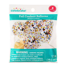 Pack of 5 foil confetti balloons with mixed multicolor confetti, 12 in