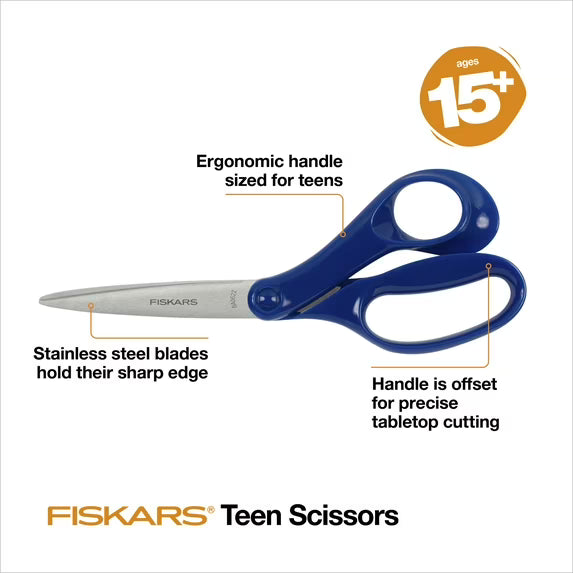Fiskars Graduate Student Scissors, 8", Pointed, Scissors for School or Office, Blue
