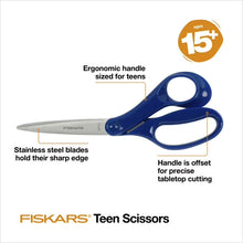 Blue Fiskars teen scissors with pointed stainless blades