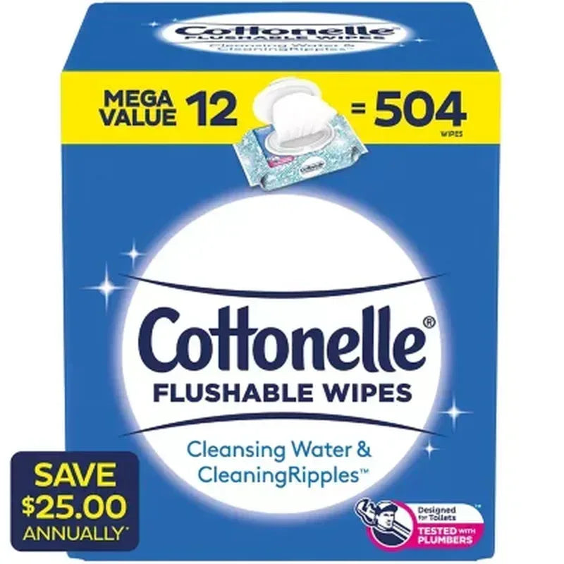 Cottonelle Flushable Wet Wipes, 12 Flip-Top Packs (42 Wipes/Pk., 12 Pk.)