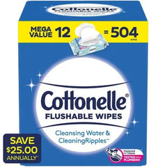 Cottonelle Flushable Wet Wipes, 12 Flip-Top Packs (42 Wipes/Pk., 12 Pk.)