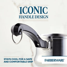 Stainless steel butter warmer pot with black ergonomic handle and loop grip