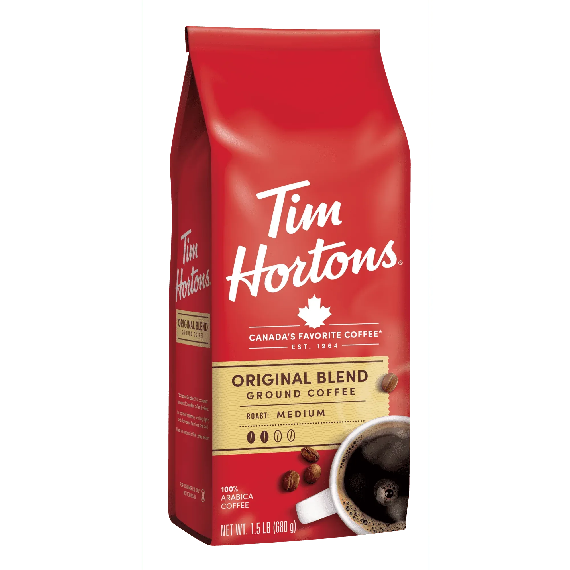 Tim Hortons 100% Arabica Original Blend Medium Roast Ground Coffee, 24 Oz, Bag