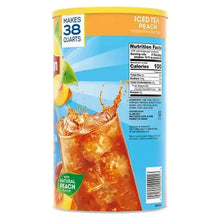 Lipton iced tea peach drink mix can side with Nutrition Facts and “Makes 38 Quarts”