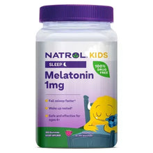 Kids melatonin 1mg gummies bottle with purple cap, front label and bear graphic