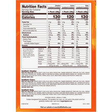 Nutrition Facts table for Cheddar, Colors, and Baby cracker varieties