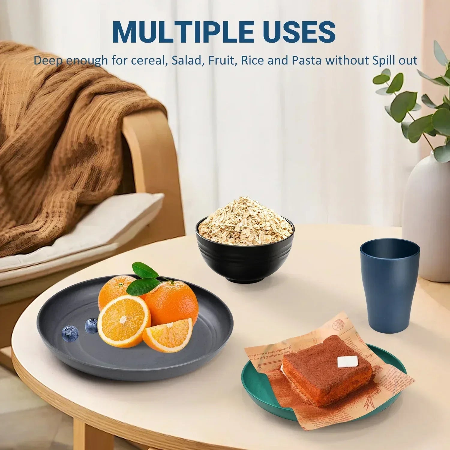 TINANA Wheat Straw Dinnerware Sets, Service for 8, 32 PCS Unbreakable Dinnerware,Microwave Dishwasher Safe
