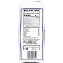Nutrition facts label on back of flour bag with ingredient list