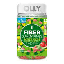 OLLY Fiber gummy rings supplement bottle, strawberry watermelon flavored, 90-count.