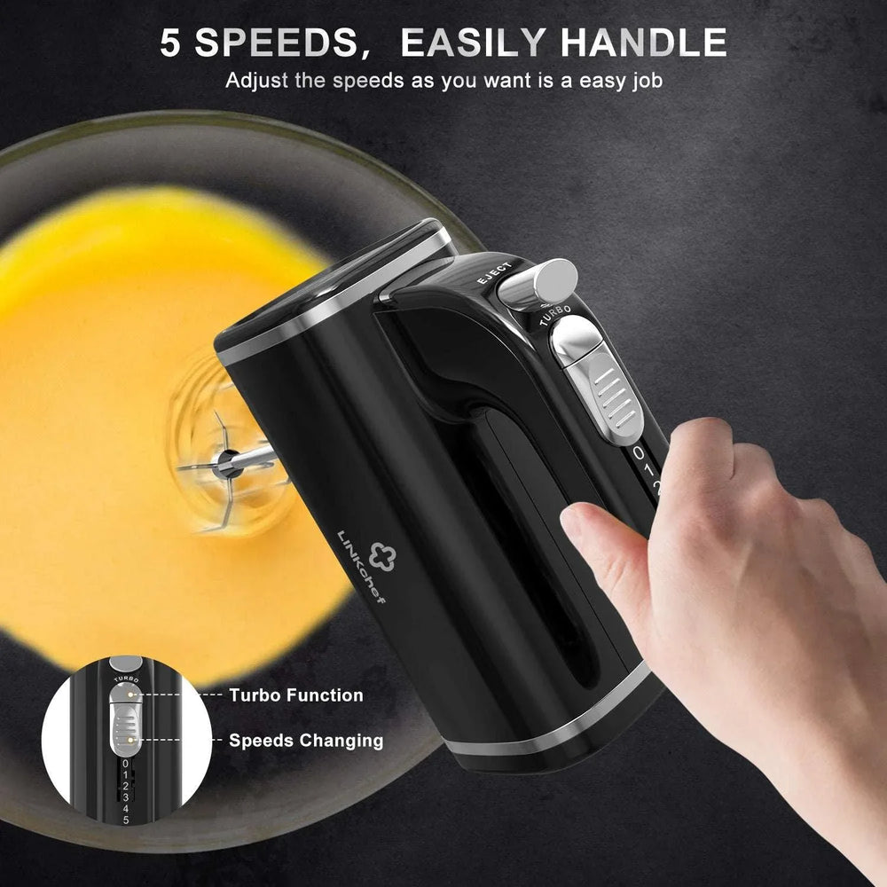 LINKChef Hand Mixer, 450W Turbo Electric Handheld Mixer, 5 Speed Electric Mixers for Kitchen (Black) - USA MEGA SHOP