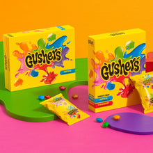 Two Gushers variety pack boxes for tropical and strawberry fruit flavored snacks