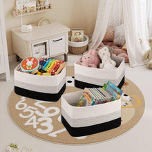 Set of 3 woven storage baskets, cream with dark base, open top containers