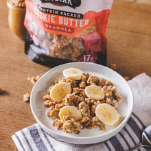 Cookie butter protein granola in a bowl with banana slices on top