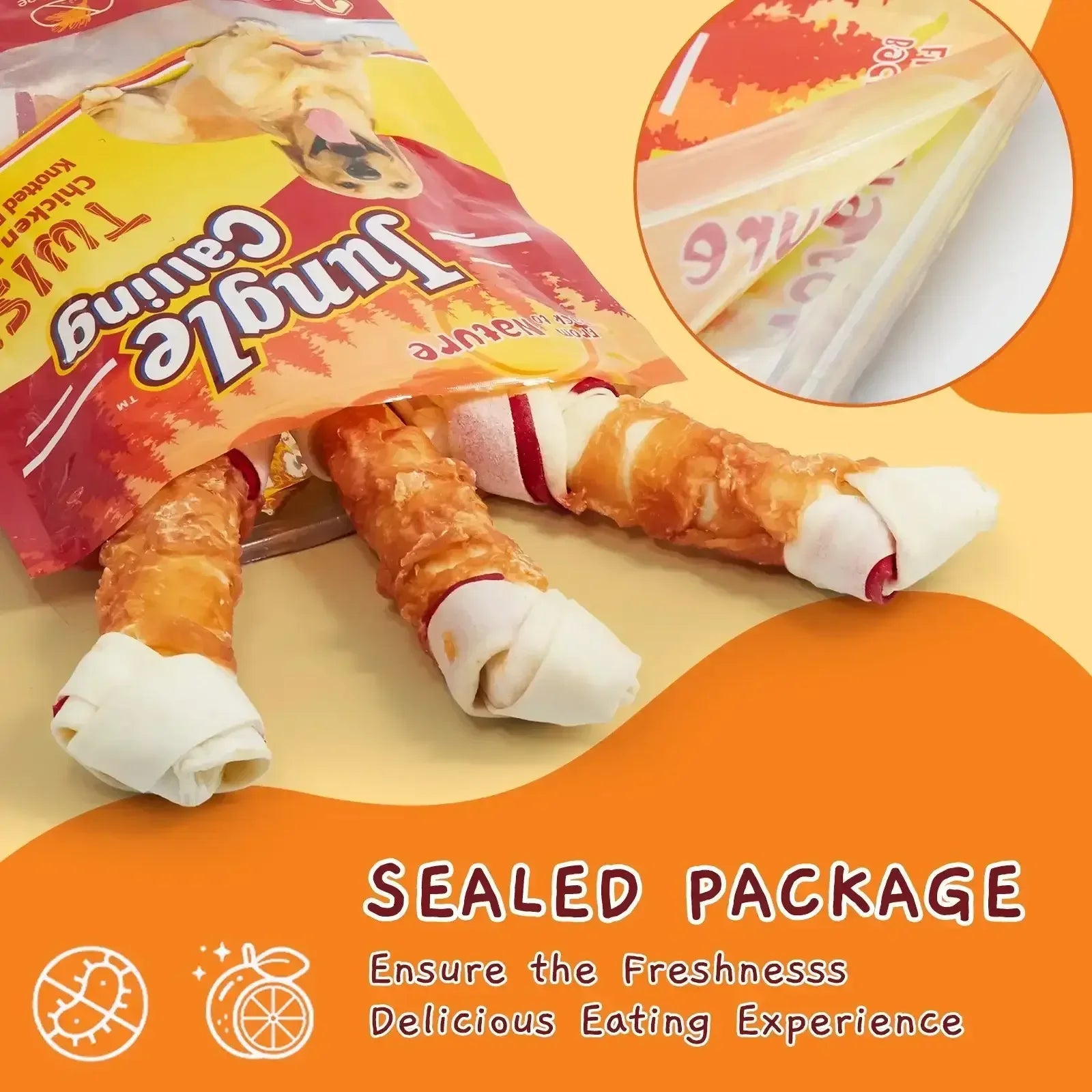 Jungle Calling Chicken Wrap Knotted Bones Dog Chews, Long Lasting for Large Dogs Training Treats