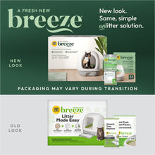 Covered cat litter box system with Breeze packaging and zeolite pellets and Ion Pads.