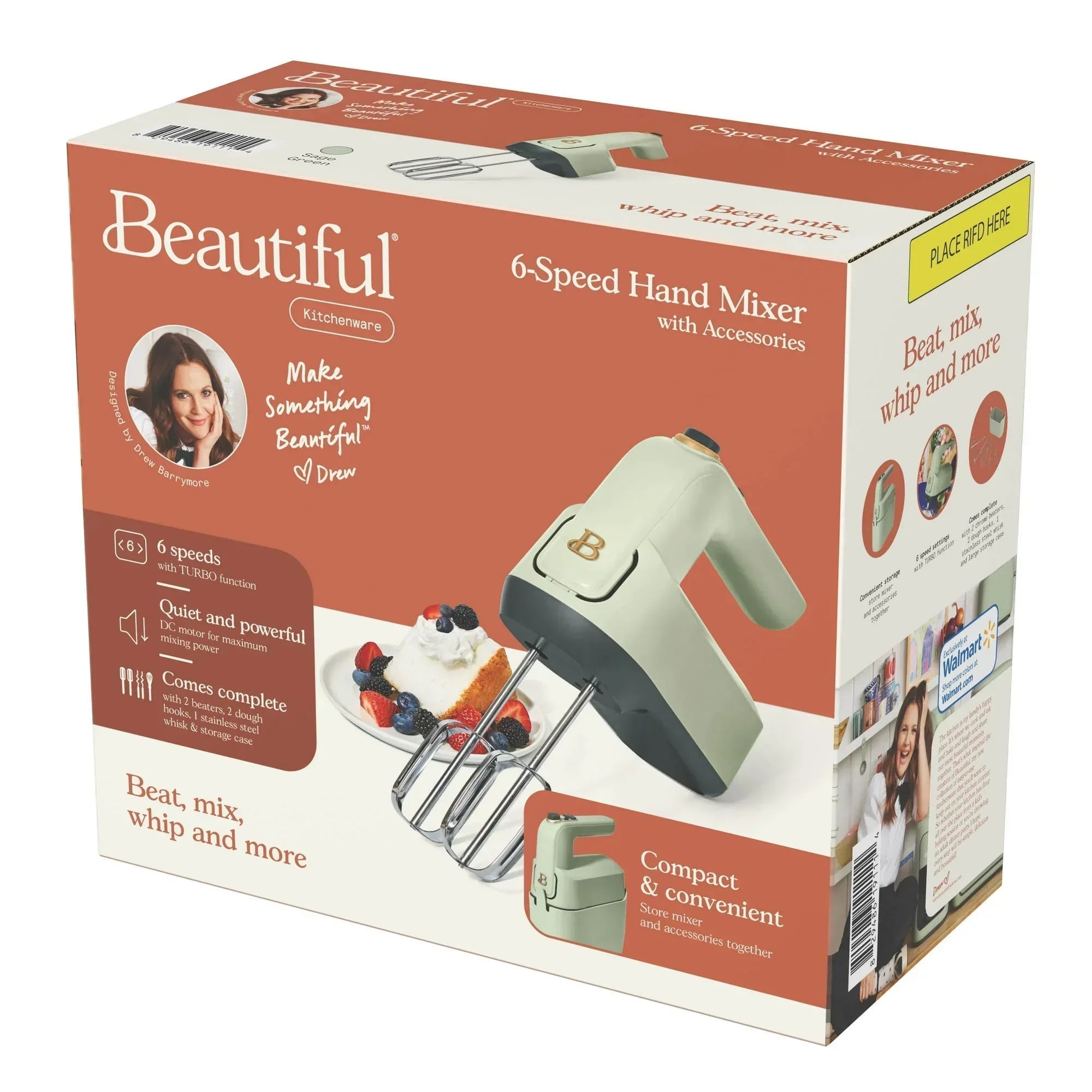 Beautiful 6-Speed Electric Hand Mixer, White Icing by Drew Barrymore